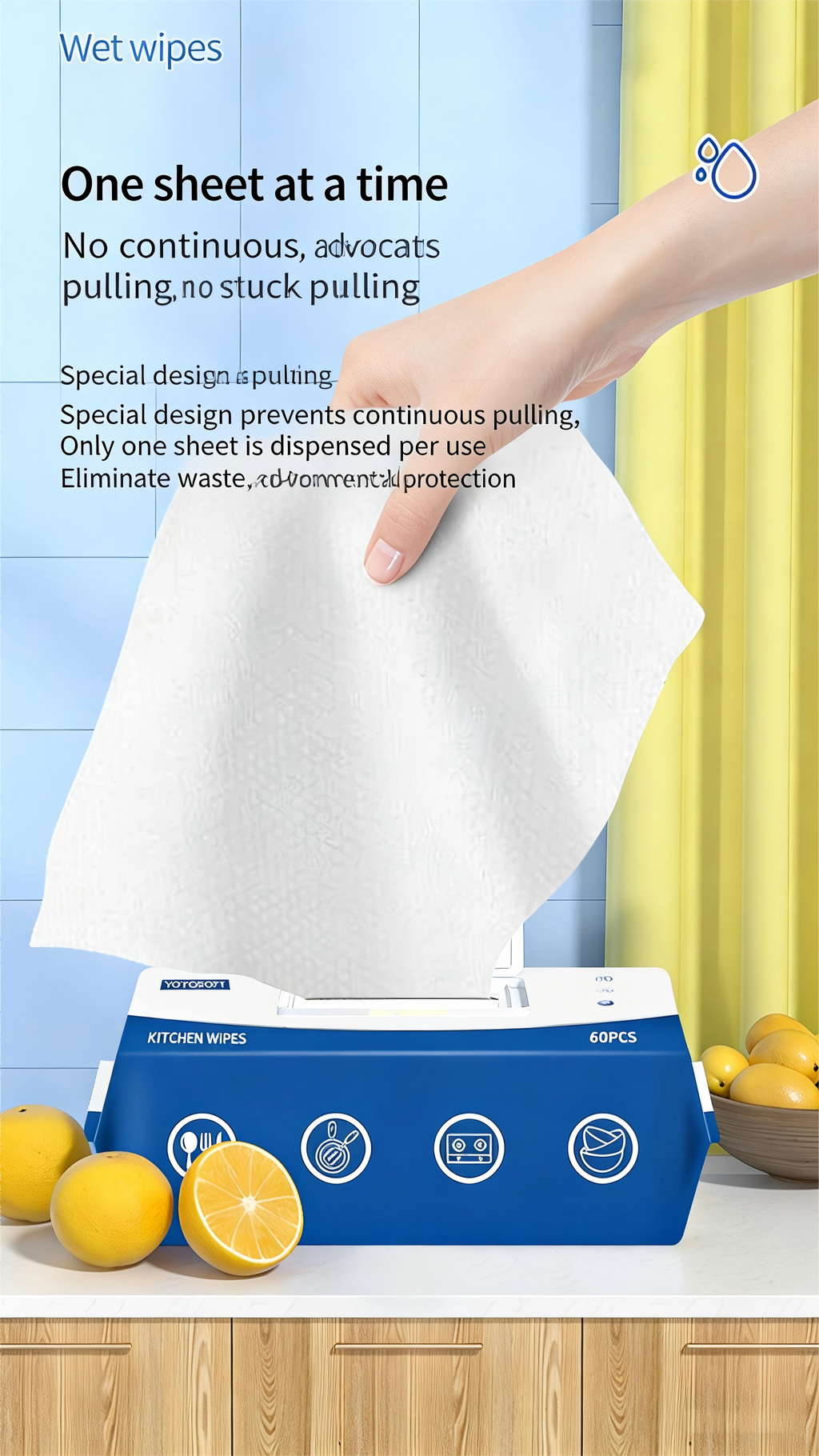 🔥 Powerful Oil-Removing Kitchen Wipes | No-Rinse Heavy Duty Cleaning Wipes for Stovetops, Pans & Dishes | 60-Count Large Pack