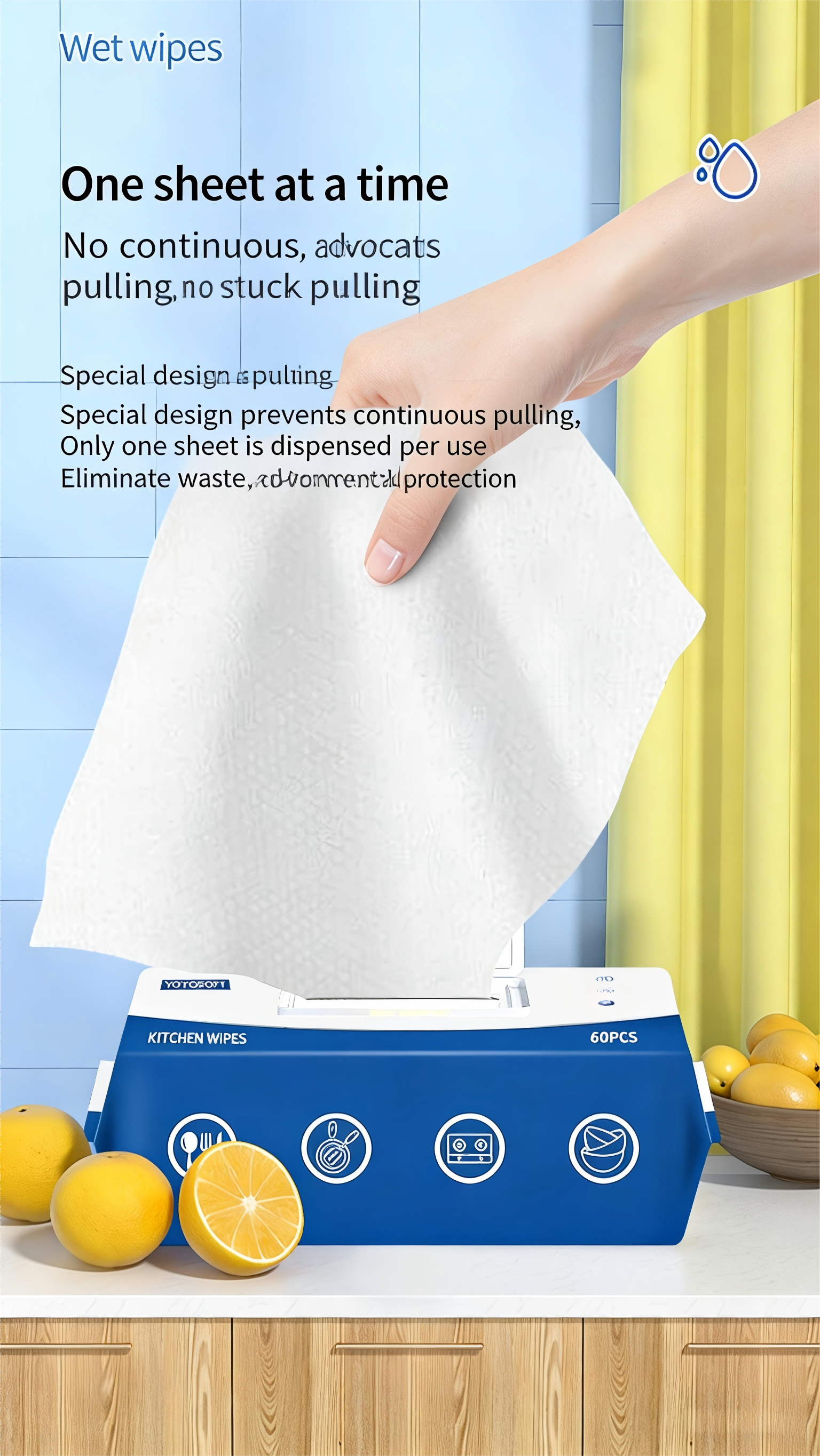 🔥 Powerful Oil-Removing Kitchen Wipes | No-Rinse Heavy Duty Cleaning Wipes for Stovetops, Pans & Dishes | 60-Count Large Pack