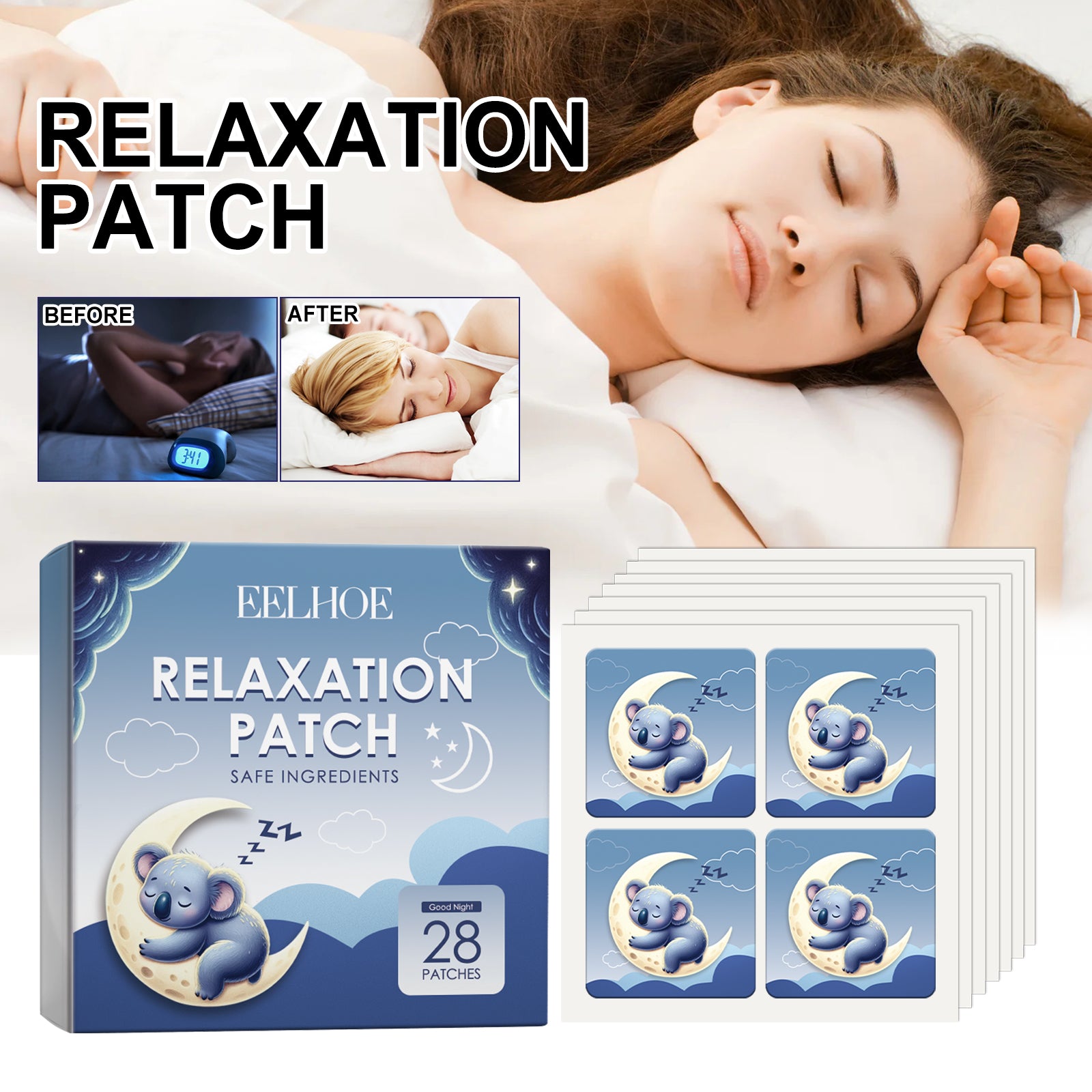 EELHOE Sleep Night Cartoon Patches - No-Skin-Contact Sleep Aid for Home & Travel, Cute & Natural