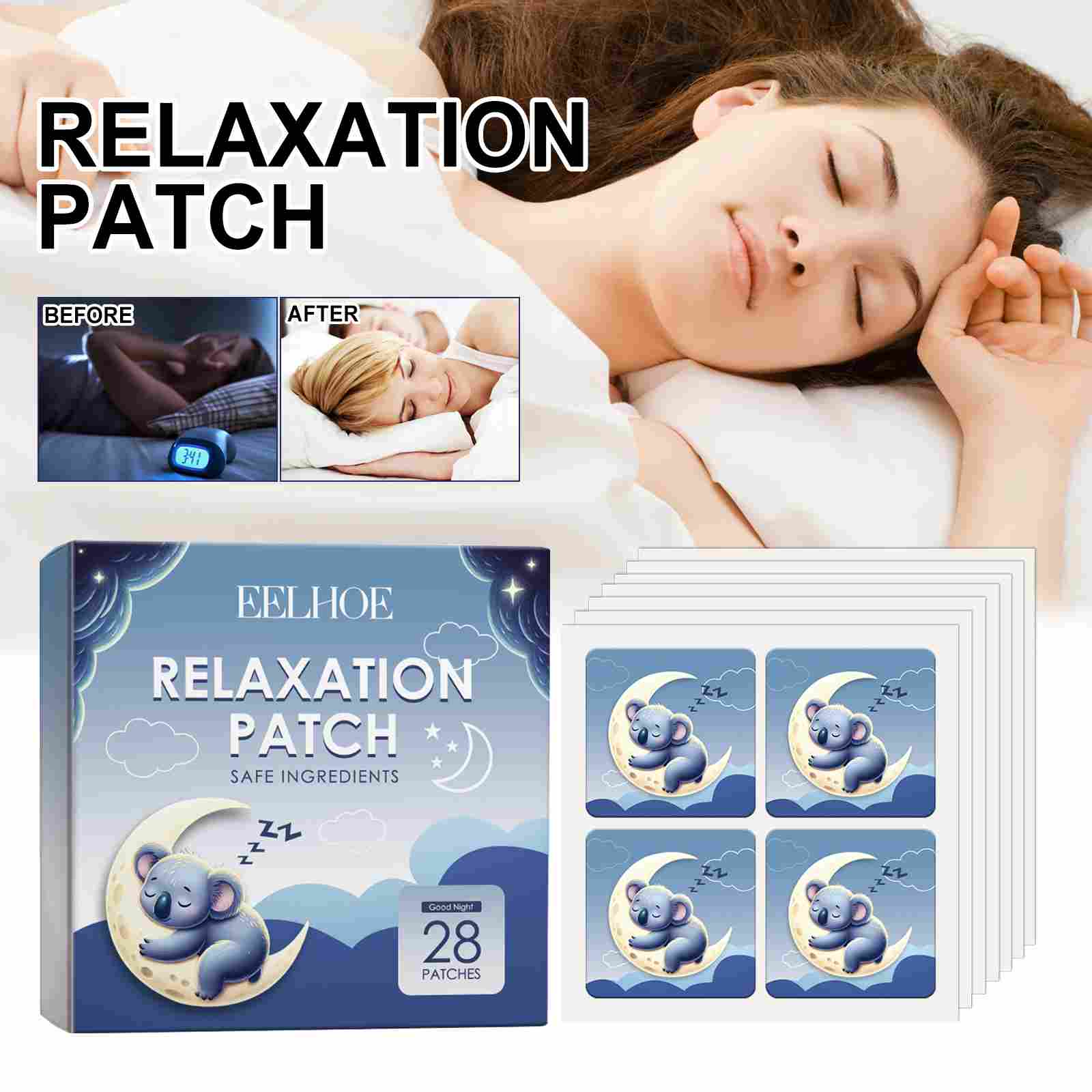 EELHOE Sleep Night Cartoon Patches - No-Skin-Contact Sleep Aid for Home & Travel, Cute & Natural