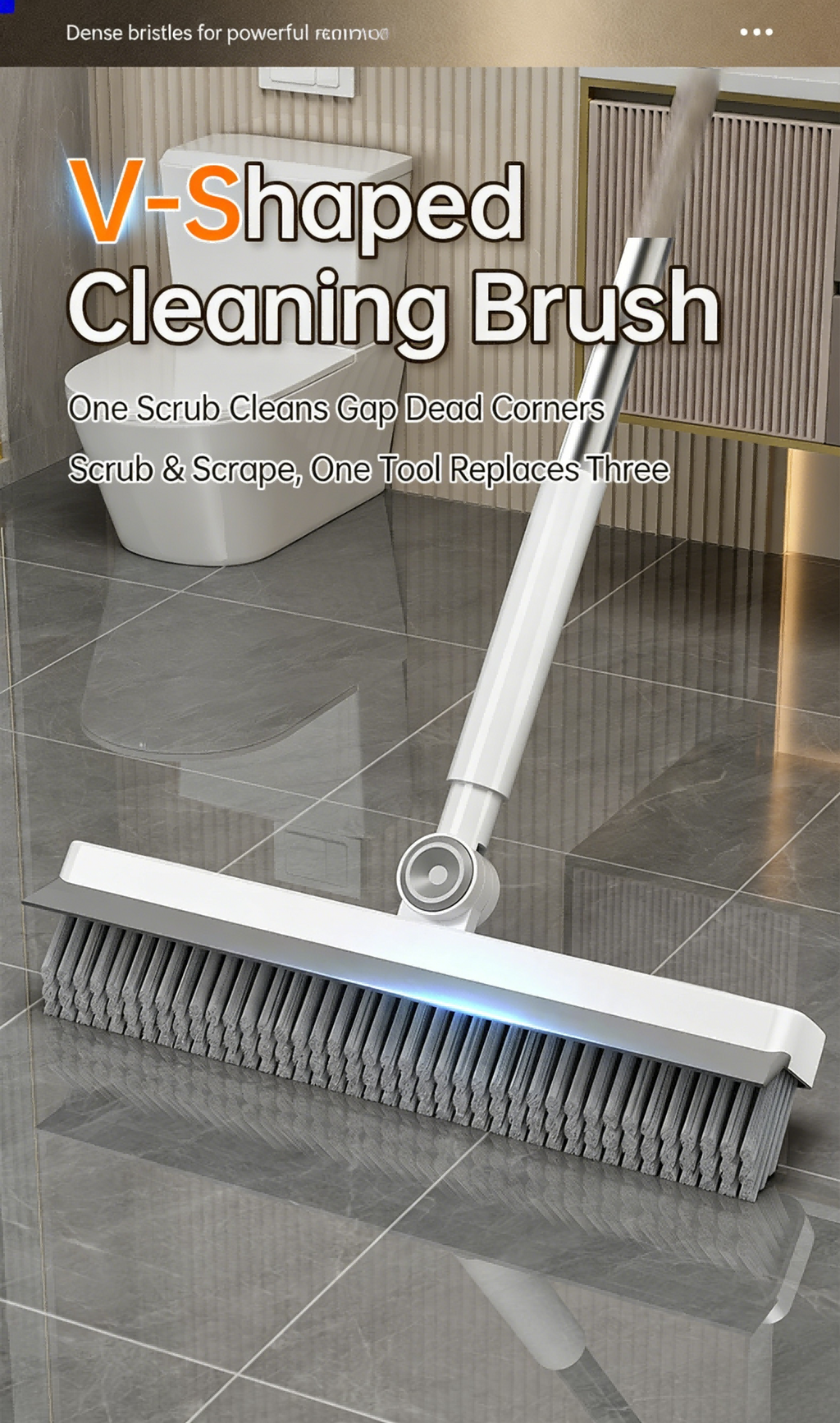 Multifunctional Gap Cleaning Brush | 26cm Wide Deep Clean Brush with 180° Rotation & Long Handle