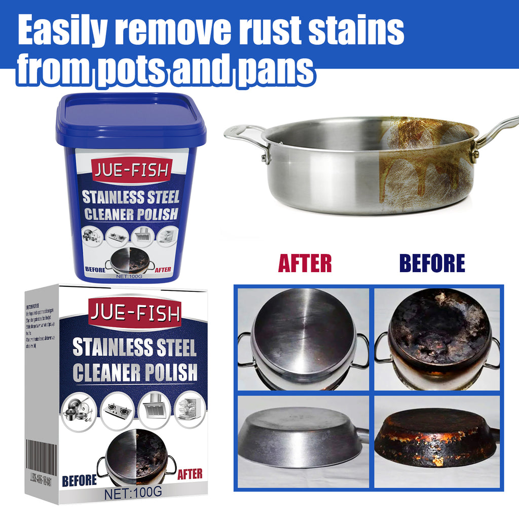 JUE-FISH Stainless Steel Cleaner Polish - Rust & Grease Remover, Food-Safe Formula