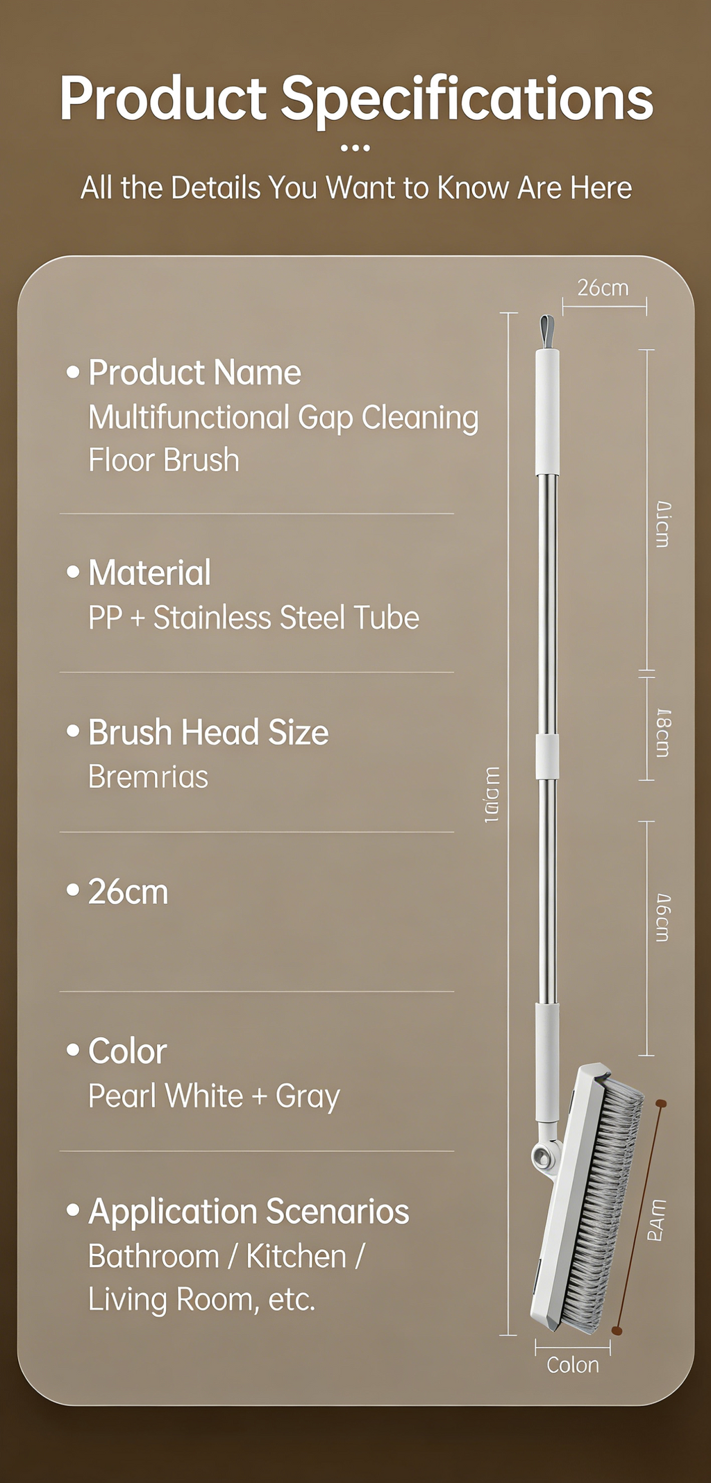 Multifunctional Gap Cleaning Brush | 26cm Wide Deep Clean Brush with 180° Rotation & Long Handle