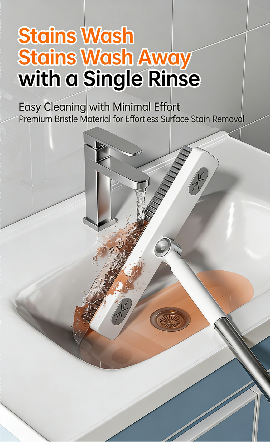 Multifunctional Gap Cleaning Brush | 26cm Wide Deep Clean Brush with 180° Rotation & Long Handle