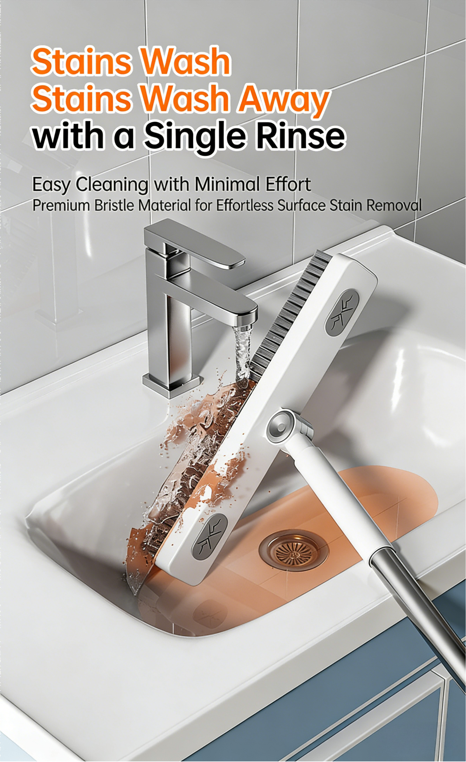 Multifunctional Gap Cleaning Brush | 26cm Wide Deep Clean Brush with 180° Rotation & Long Handle