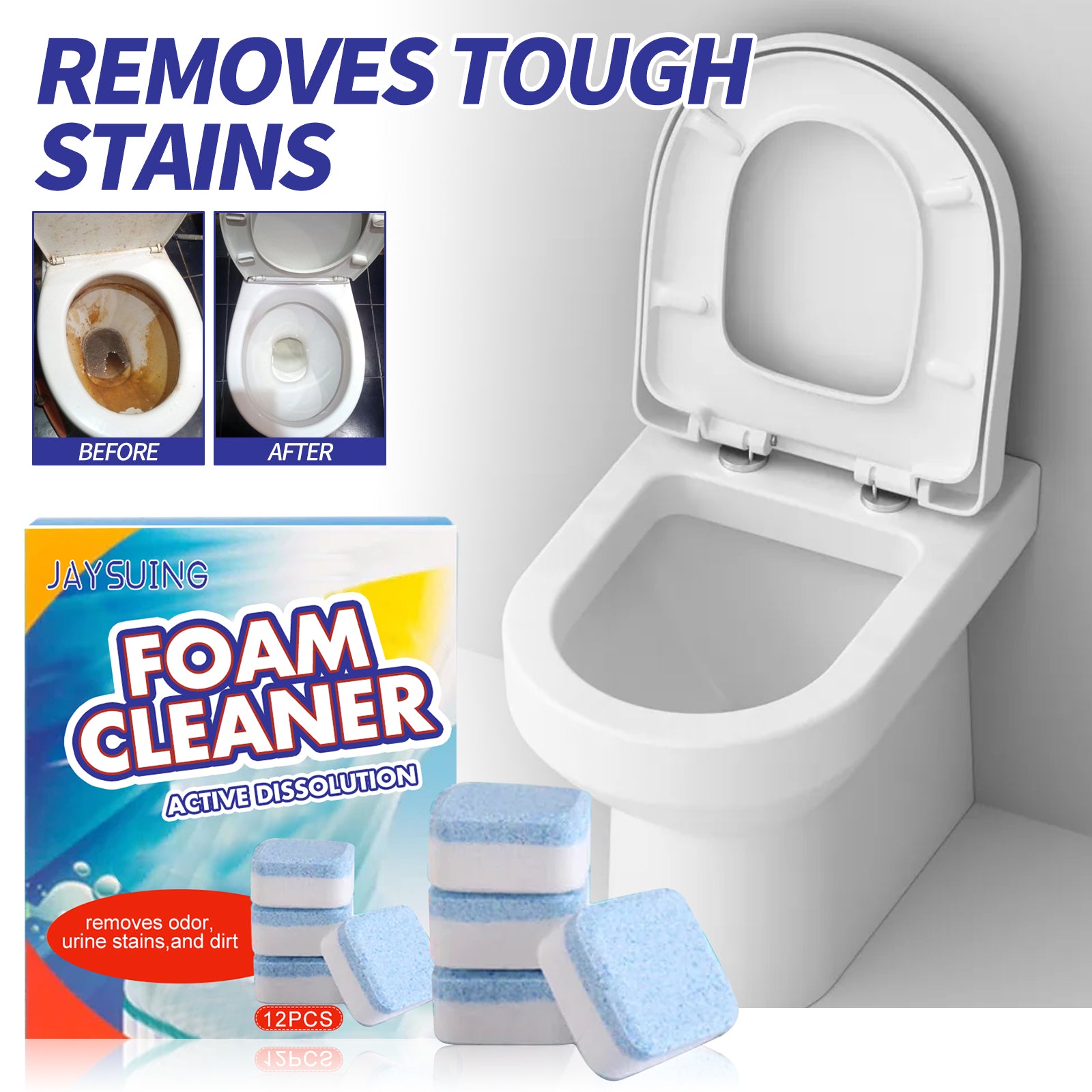 JAYSUING Toilet Cleaner Tablets (12 Per Box) | 30% OFF 4 Boxes | Shipped in 48H | Fresh Lemon Scent