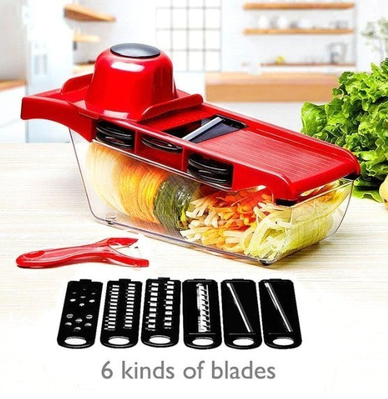 6-Blade Multi-Functional Stainless Steel Vegetable Cutter - Kitchen Slicer Shredder Dicer for Salad & Cooking