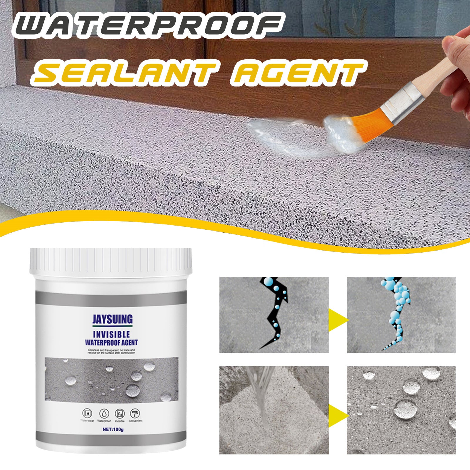JAYSUING Invisible Waterproof Agent - Leak-Proof for Tiles & Cement, Fast-Curing & Clear Finish for Home Use