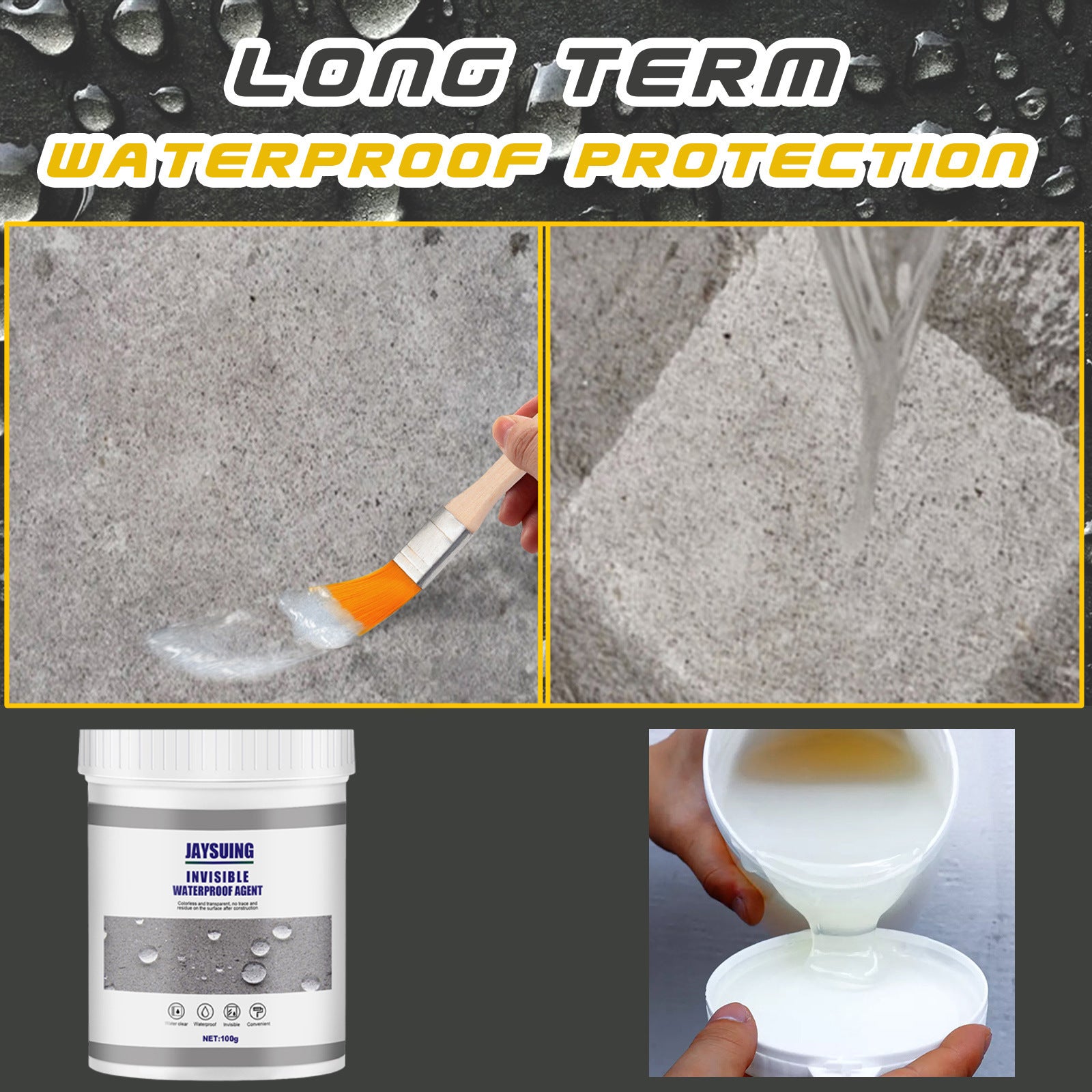 JAYSUING Invisible Waterproof Agent - Leak-Proof for Tiles & Cement, Fast-Curing & Clear Finish for Home Use